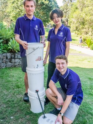 First year engineering students with their portable water treatment system